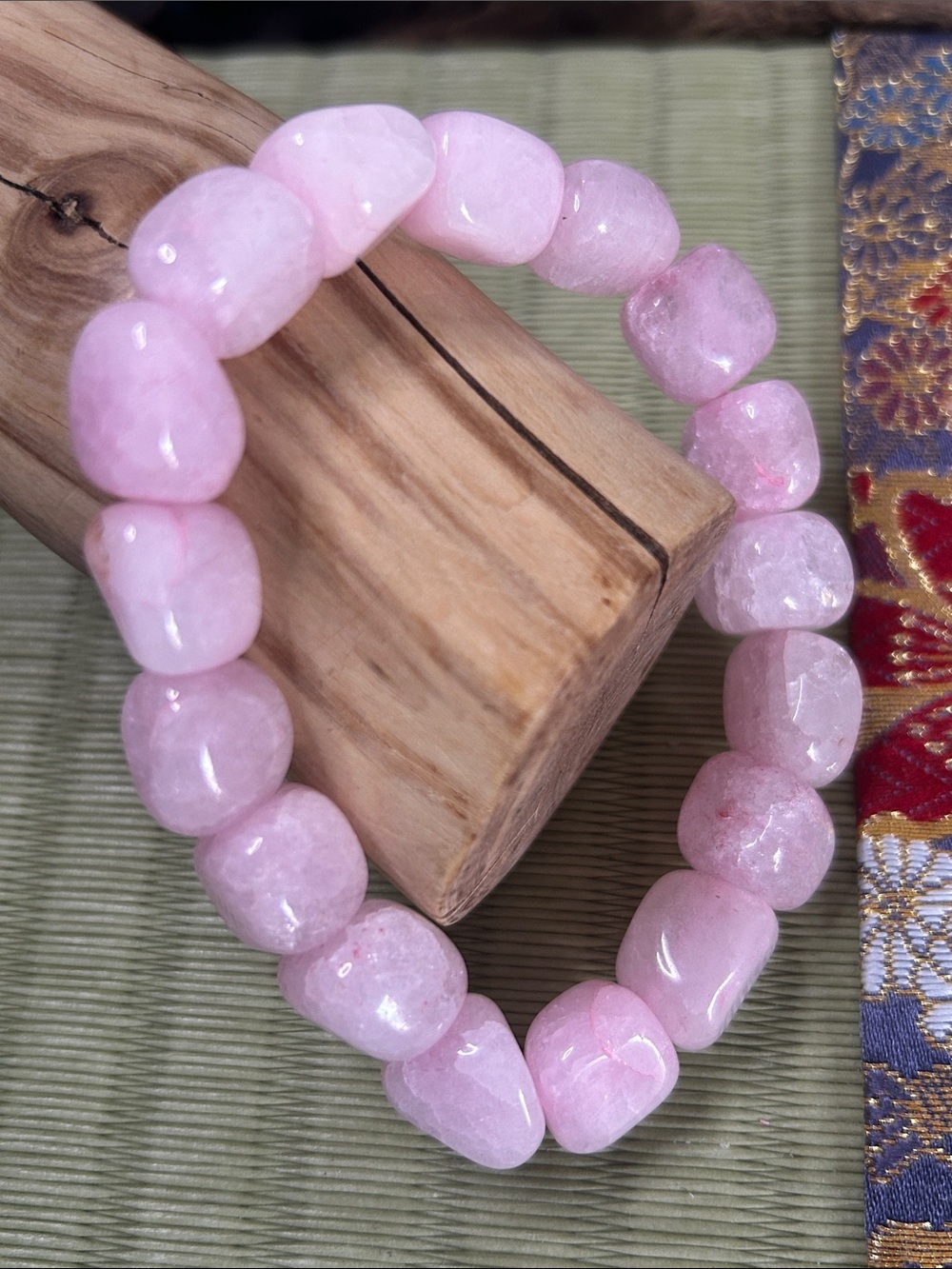 Hand Crafted Translucent Pink Rose Quartz Chunky Tumbled Bead Stretch Bracelet